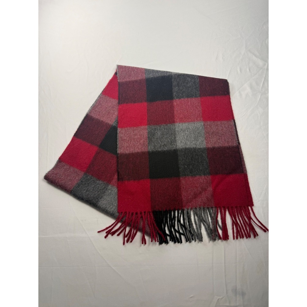 Simply Natural Designs 100% Baby Alpaca Scarf Red Black Grey Plaid Fringe Peru